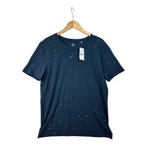 New Adriano Goldschmied Striped Julian Raw Paint Splatter Crewneck Shirt size‎ L